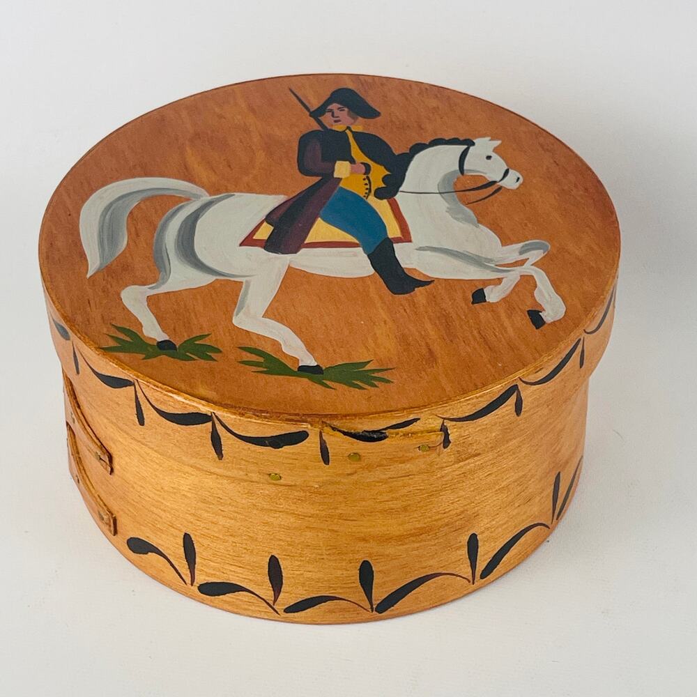 Vintage Hand Painted Pantry Shaker Round Box with Lid Infantry Man 6 x 3 Signed